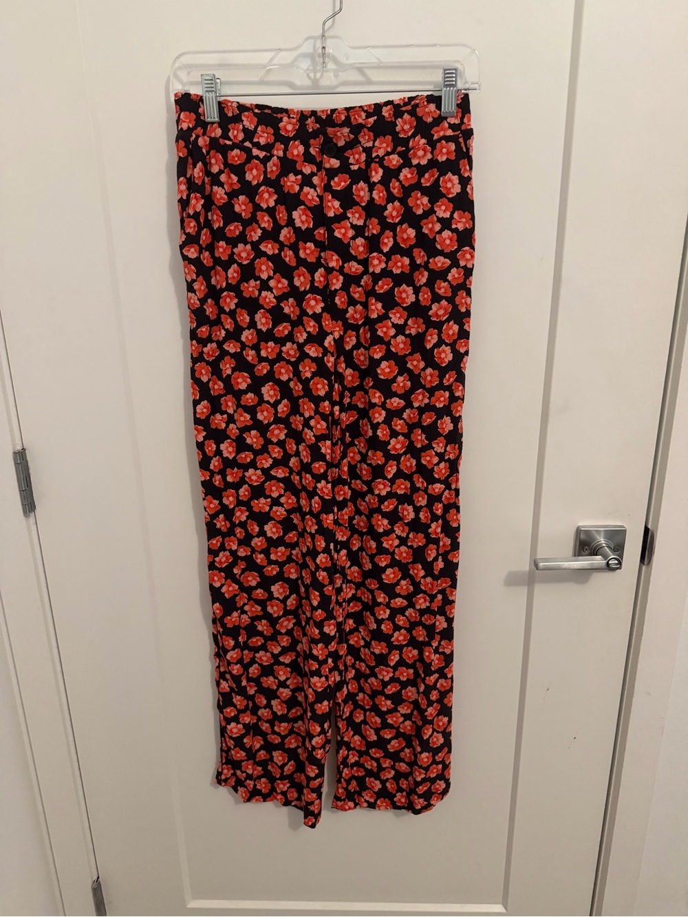 Ganni Black Pants with Coral Floral Print